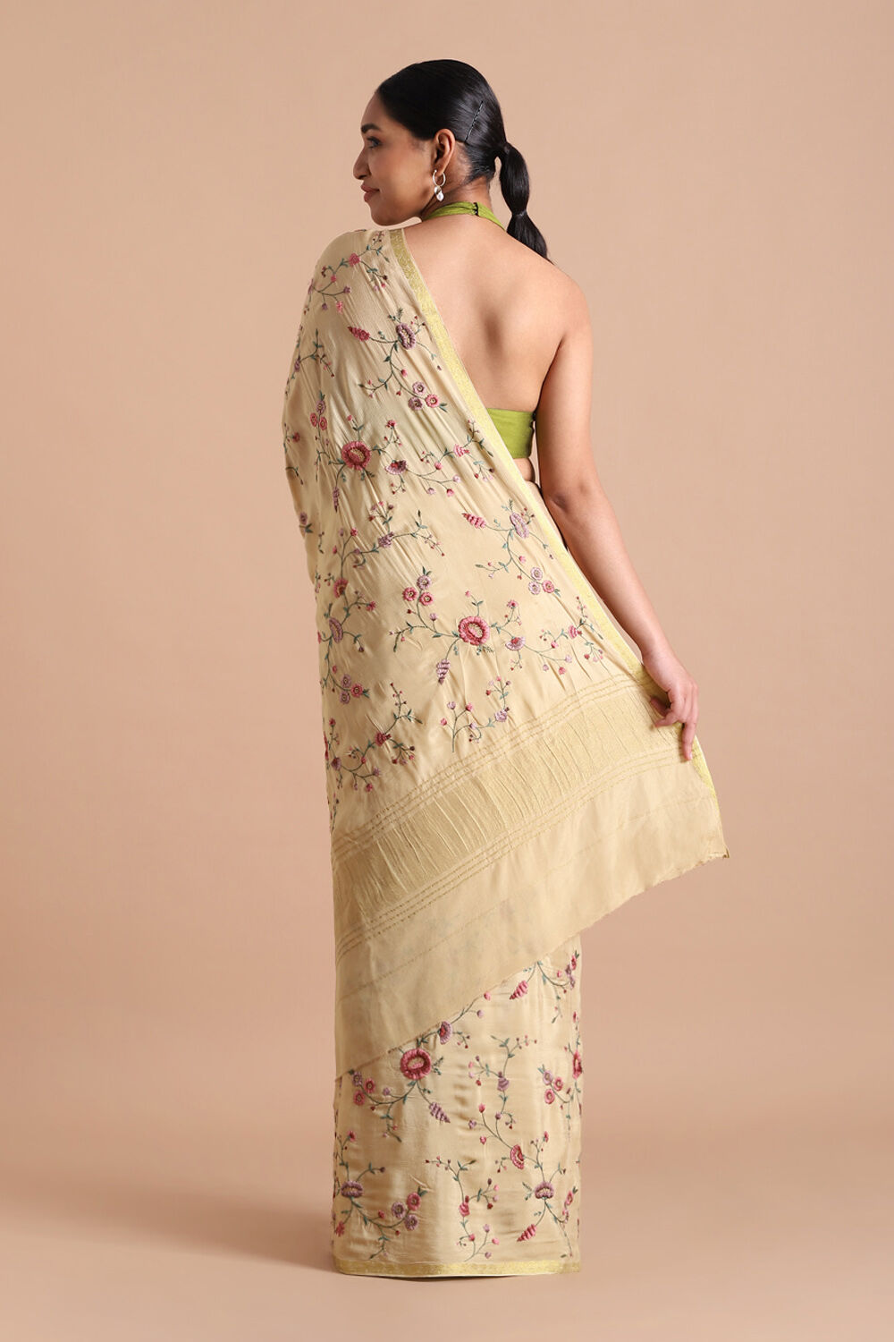 Beige Pure Viscose Embroidered Saree image number null