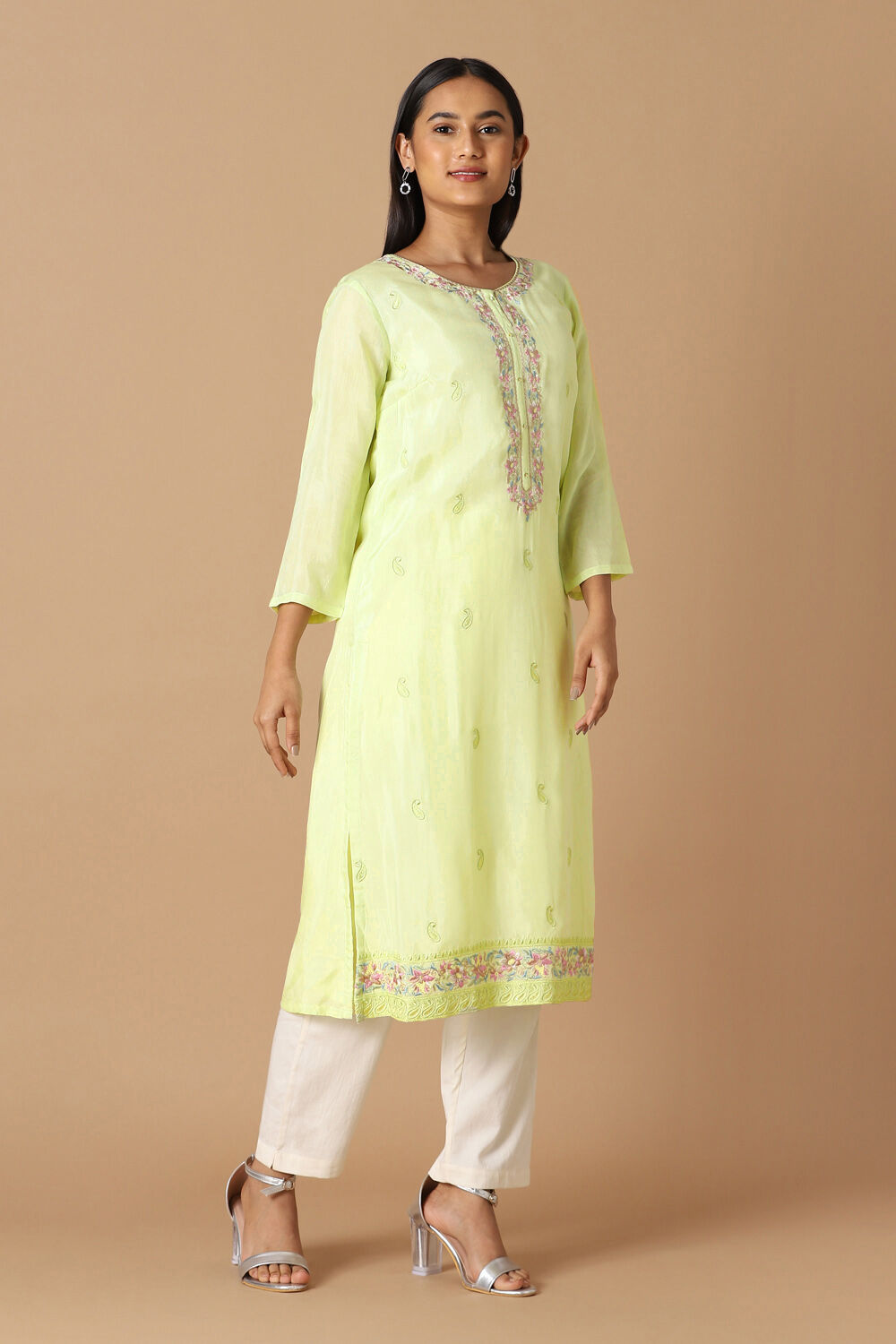 Light Green Embroidered Kurta image number null