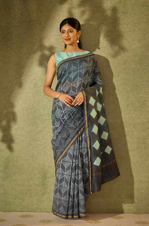 Blue Rajasthan Pure Silk Cotton Tie & Dye Shibori Saree