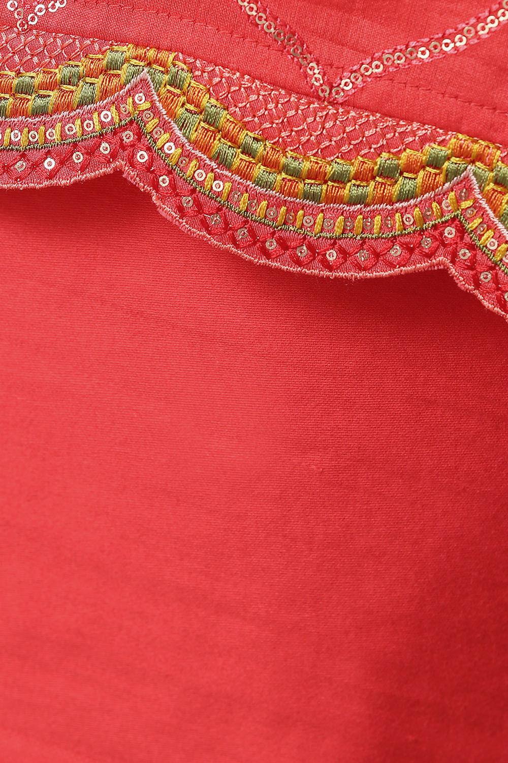Red Silk Cotton Embroidered Semistitched Suit Set image number null