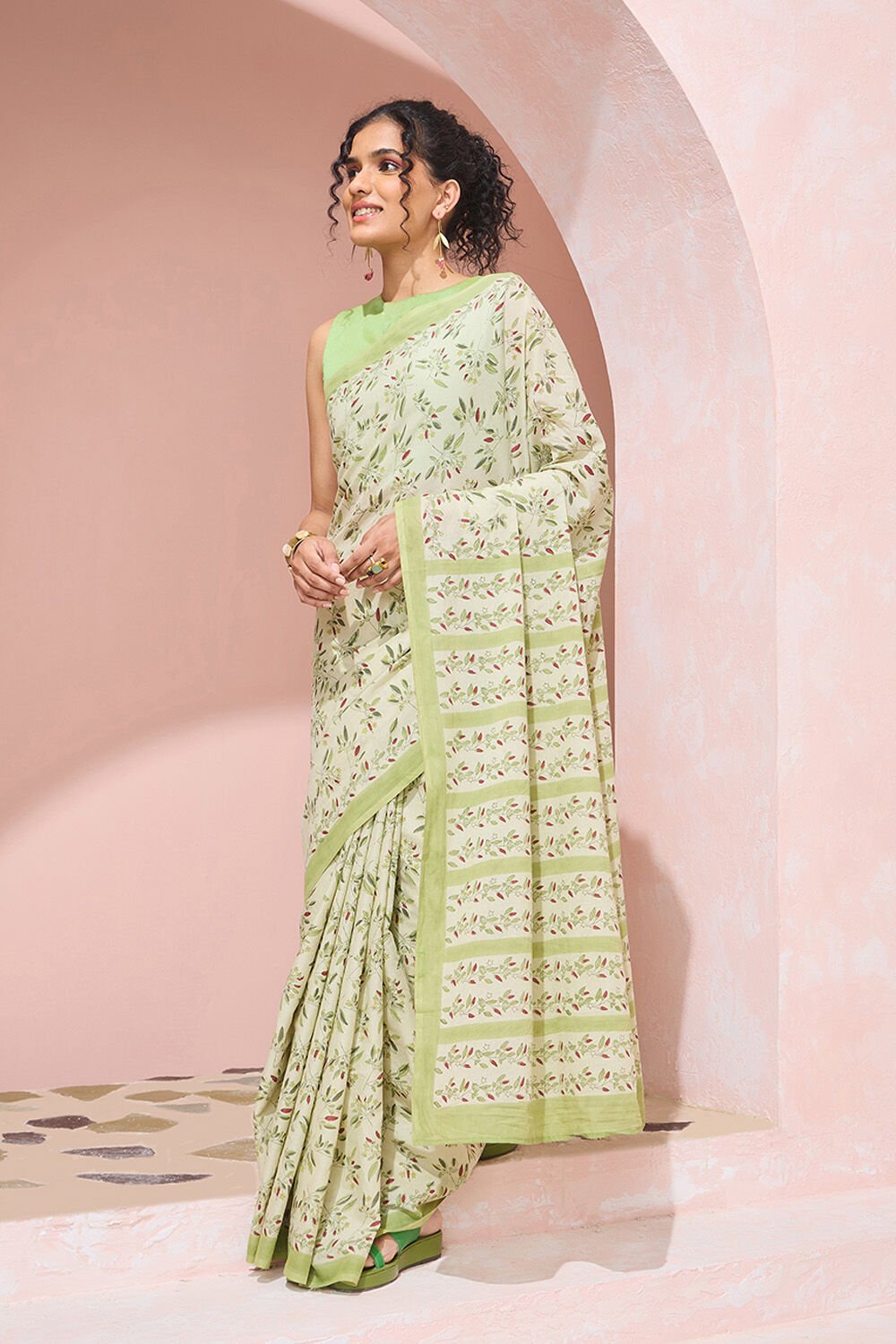 Light Green Rajasthan Pure Cotton Printed Sanganeri Saree image number null