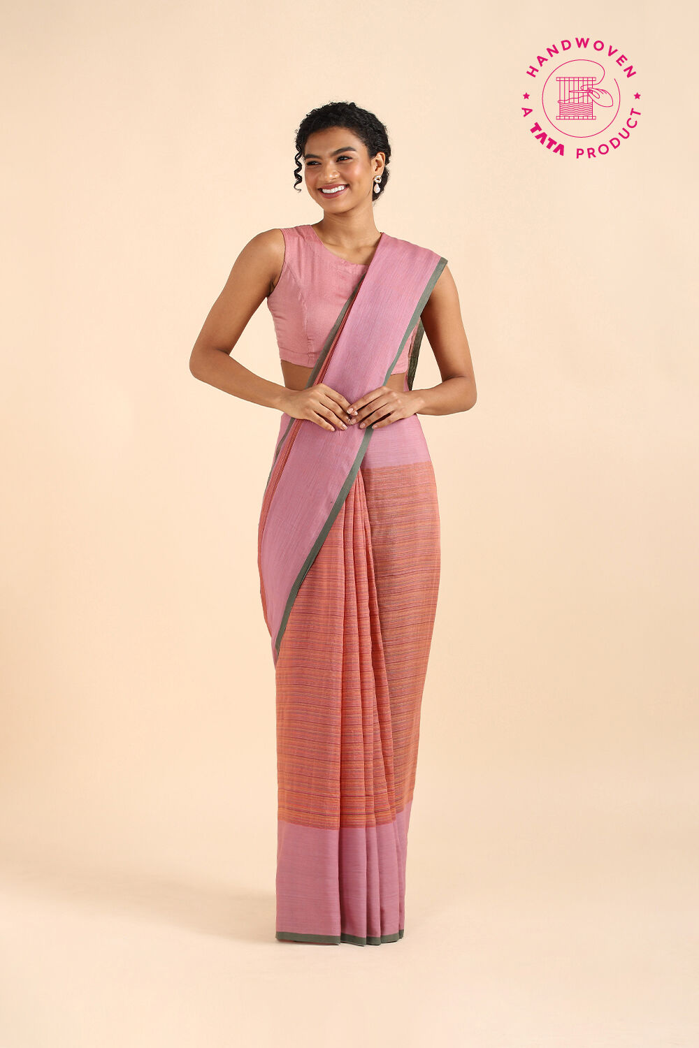 Light Orange Pure Silk Cotton Jamdani Saree image number null