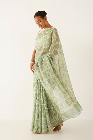 Light Green Pure Silk Cotton Dabu Block Printed Saree thumbnail image number null