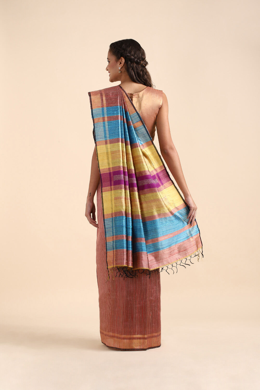 Light Pink Pure Tussar Silk Tie and Dye Saree image number null