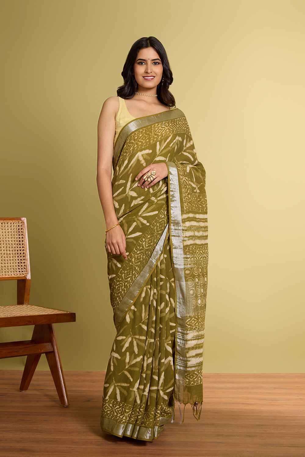 Light Green Rajasthan Viscose Cotton Dabu Saree image number null