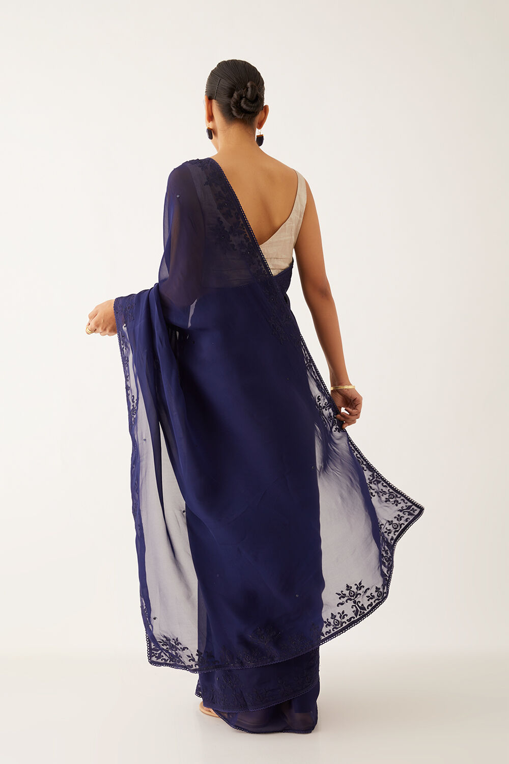 Blue Viscose Organza Applique Saree image number null