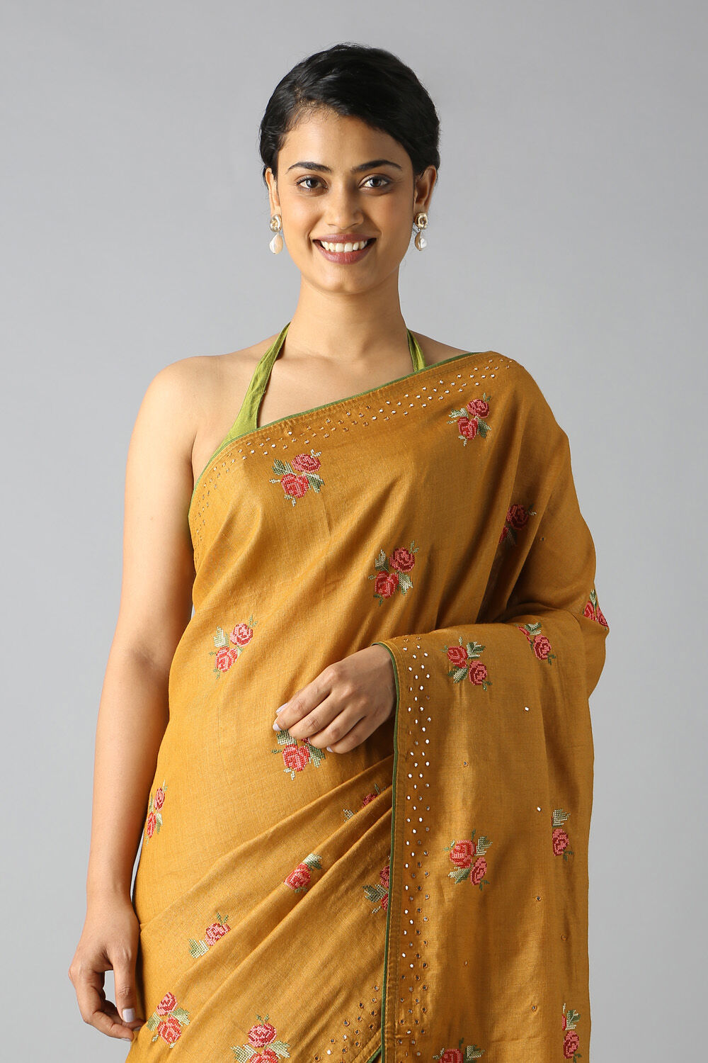 Yellow Pure Tussar Vanya Embroidered Saree image number null