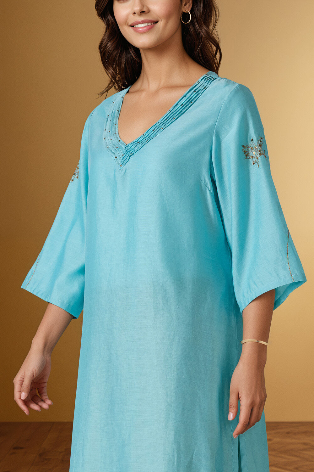 Light Blue Embroidered Pure Silk Cotton Kurta image number null