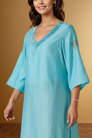 Light Blue Embroidered Pure Silk Cotton Kurta thumbnail image number null