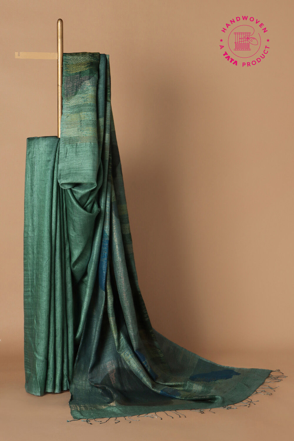 Green Pure Silk Tussar Jamdani Saree image number null