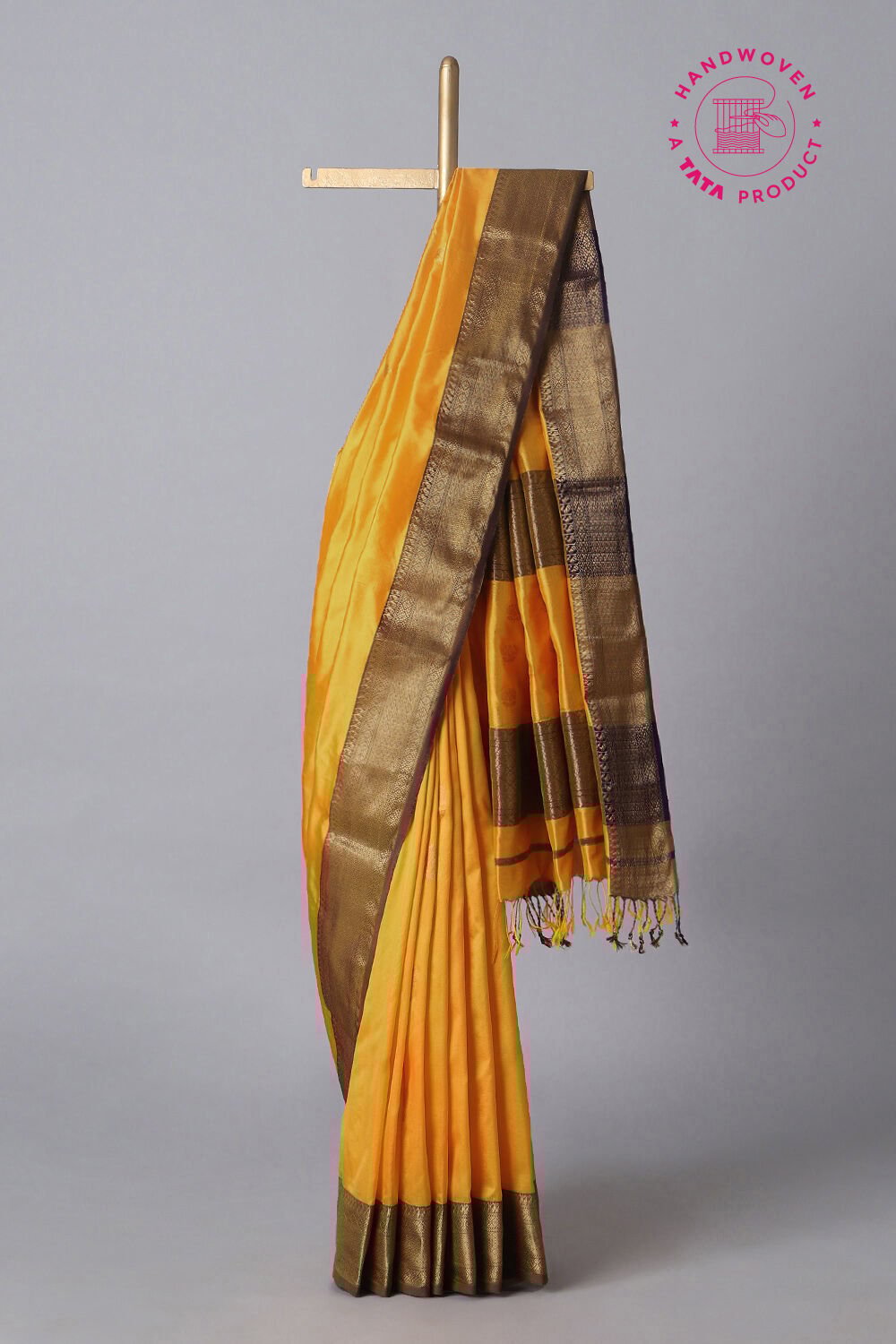 Yellow Pure Silk Maheswari Saree image number null