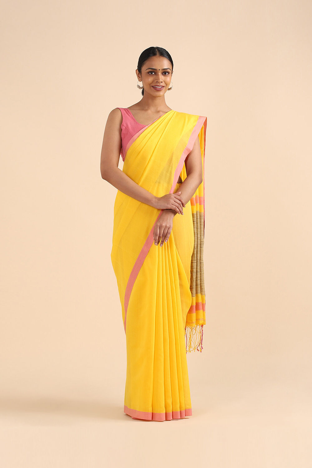 Dark Yellow Pure Silk Cotton Bengal Saree image number null