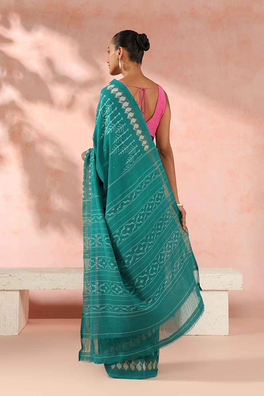 Light Green Pure Cotton Pochampalli Ikat Saree image number null