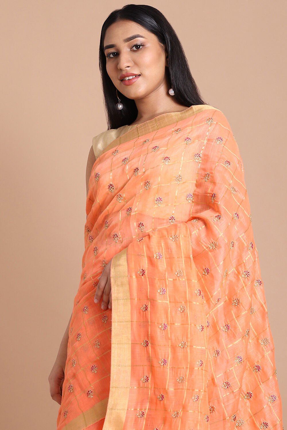 Orange Pure Embroidered Saree image number null