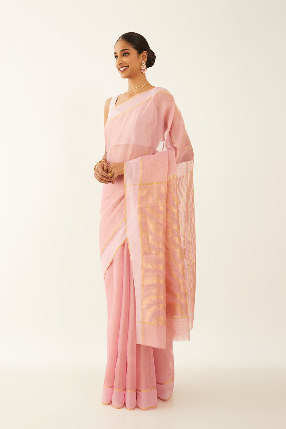 Light Pink Pure Cotton Tissue Chanderi Saree image number null