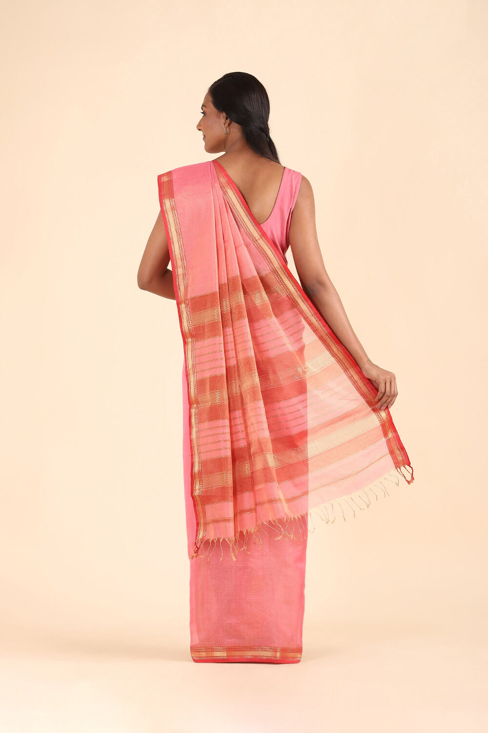 Light Pink Pure Cotton Tissue Maheshwari Saree image number null