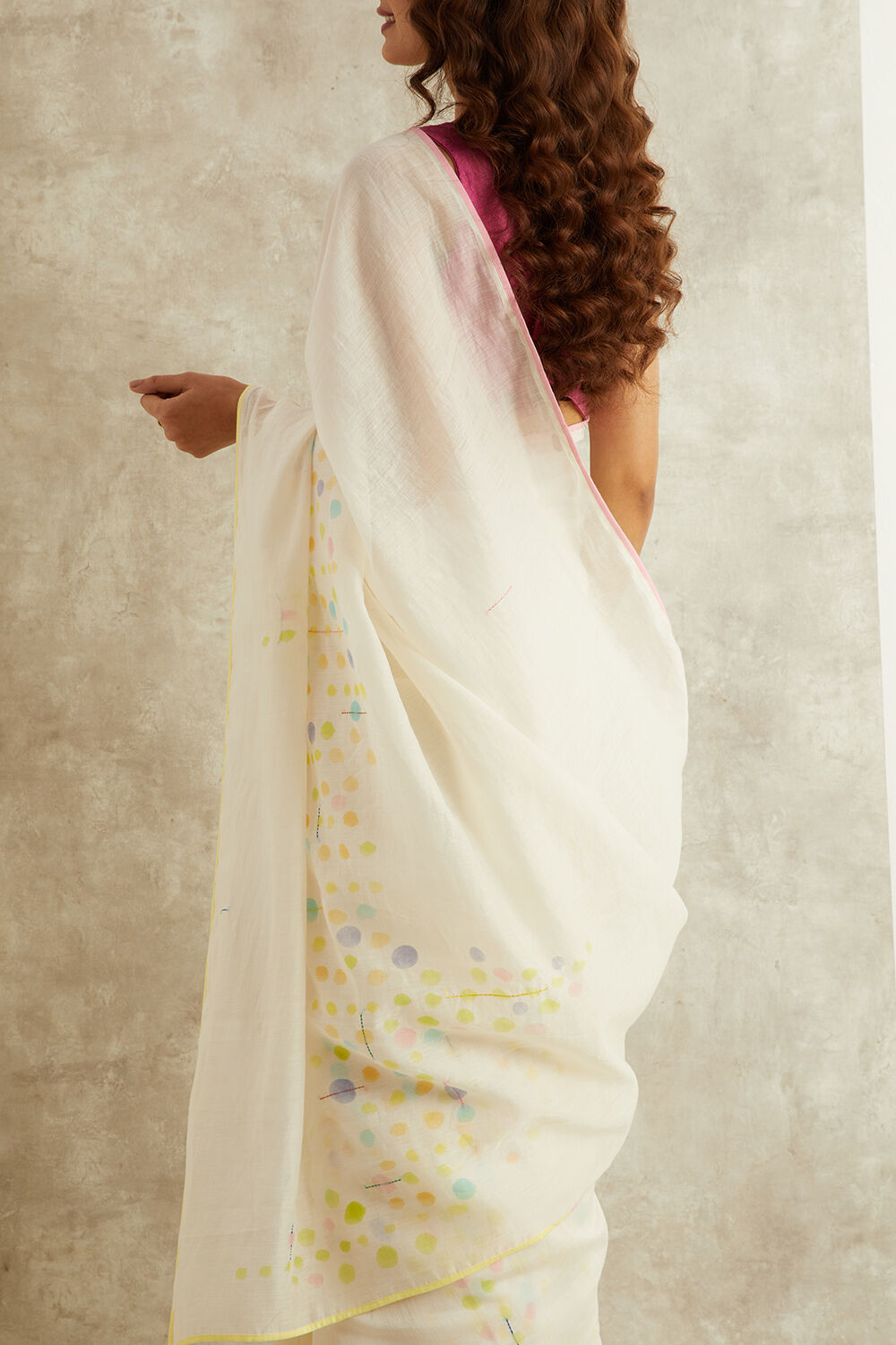Off White Hand Painted Pure Silk Cotton Bengal Saree image number null