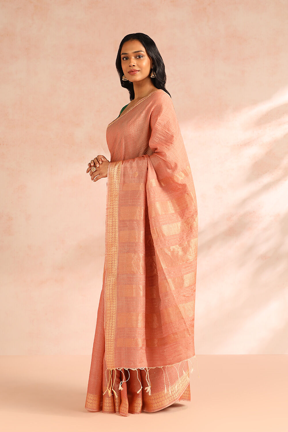 Pink Woven Pure Tussar Silk Saree image number null