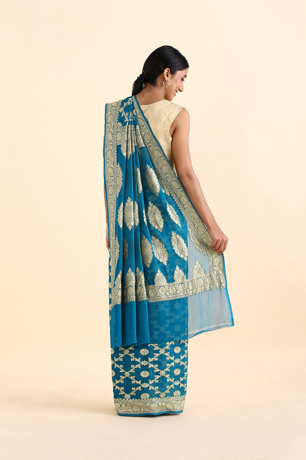 Blue Pure Georgette Banarasi Saree image number null