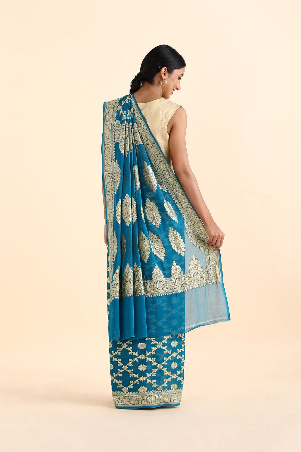 Blue Pure Georgette Banarasi Saree image number null
