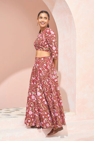 Red Block Printed Pure Cotton Lehenga thumbnail image number null