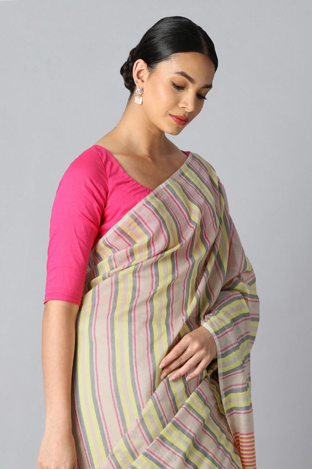Off White Pure Silk Cotton Jamdani Saree image number null