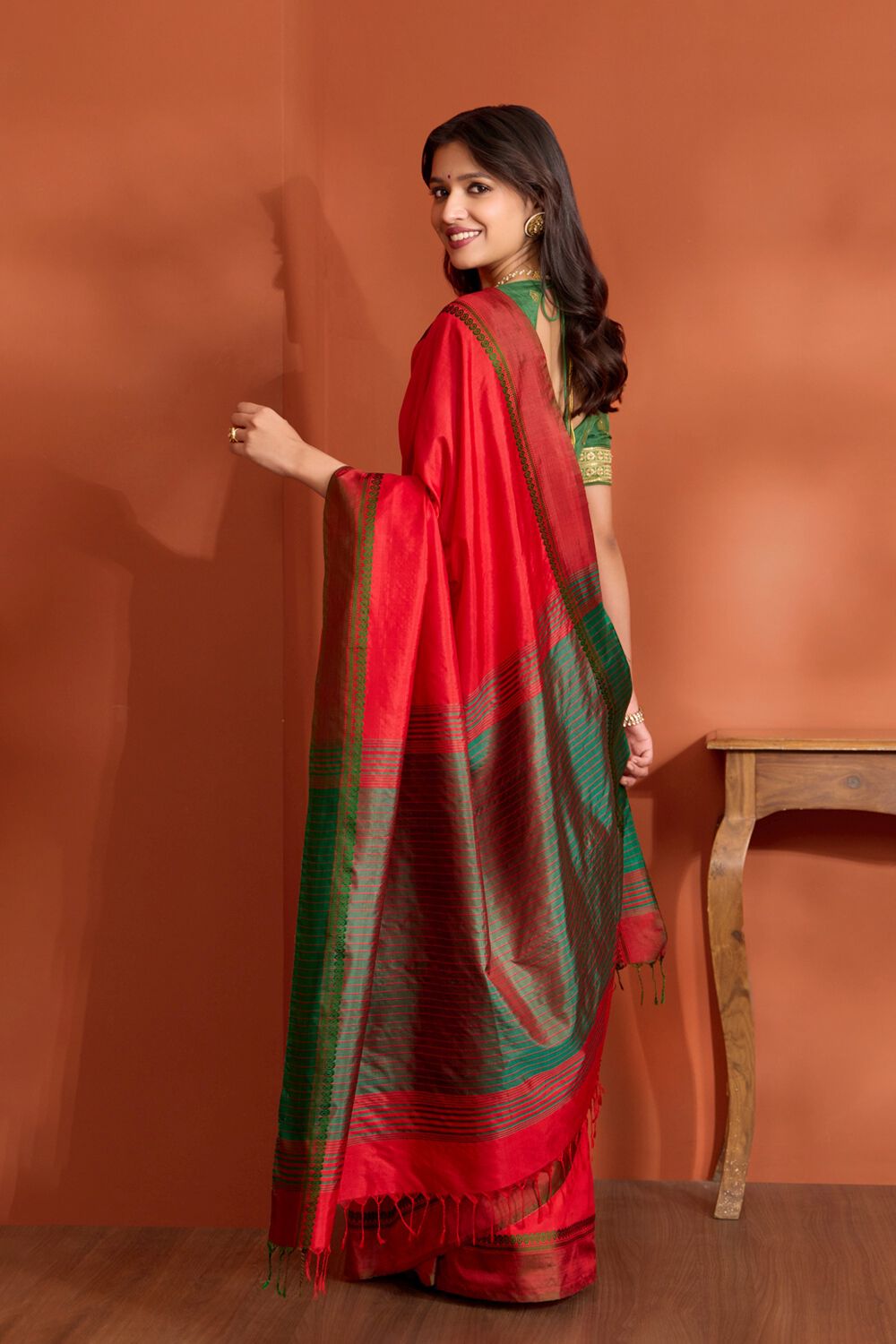 Red Pure Silk Bishnupur Woven Saree image number null