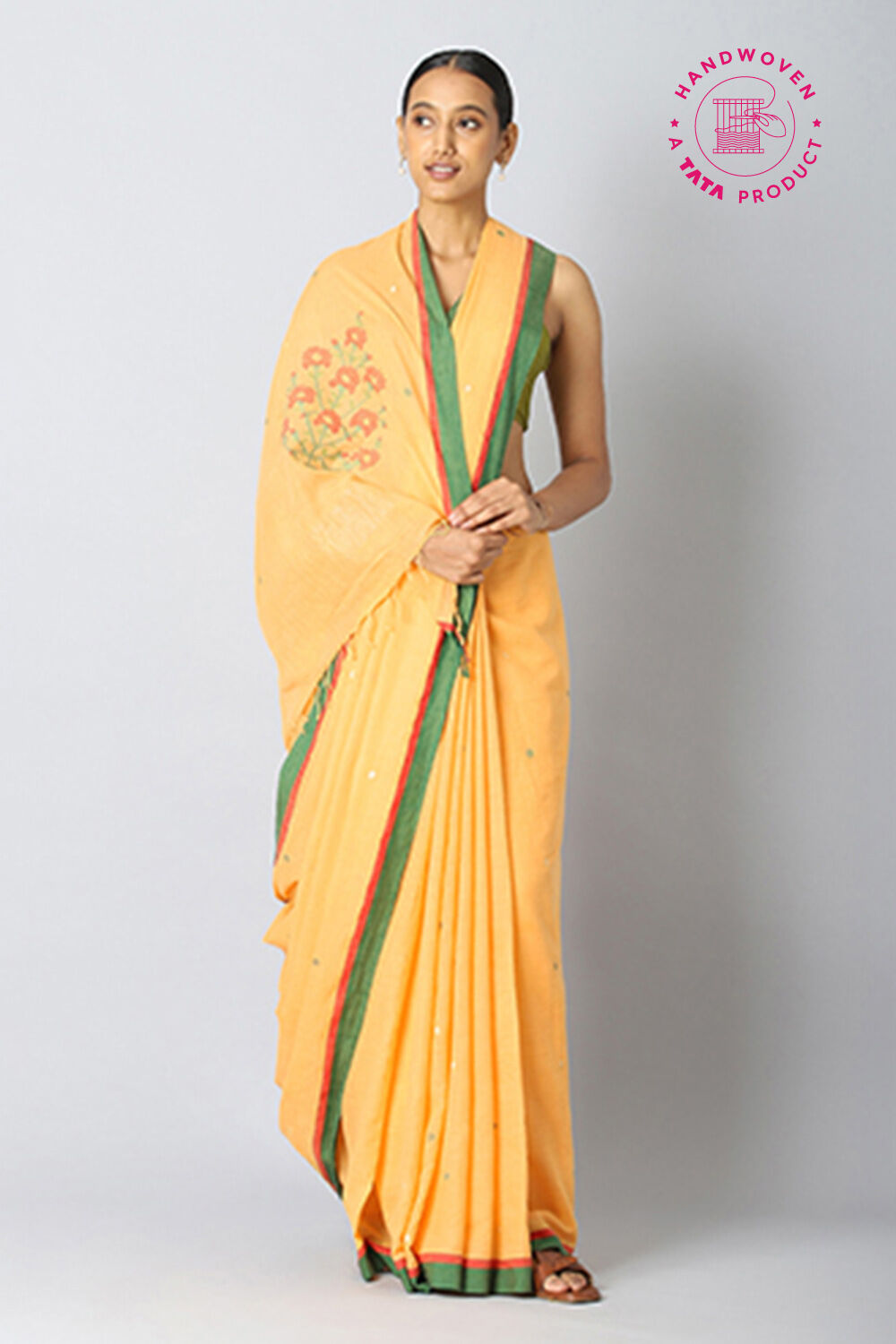 Light Yellow Cotton Pure Khadi Jamdani Saree image number null