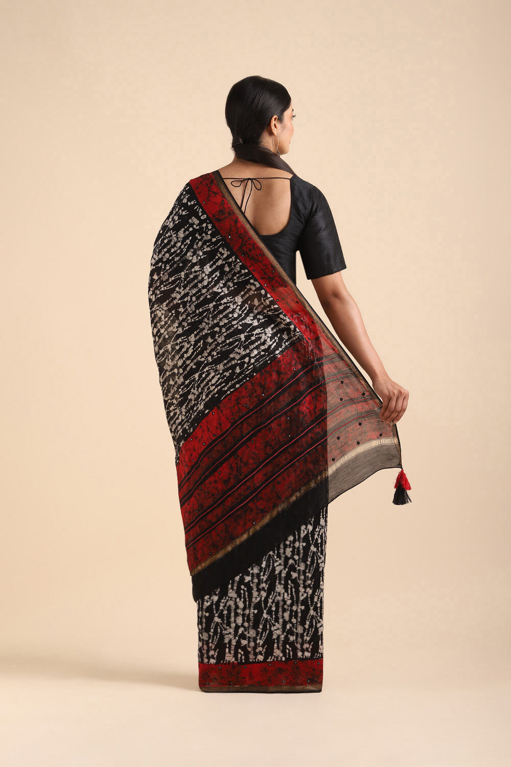 Black Pure Silk Cotton Chanderi Saree image number null