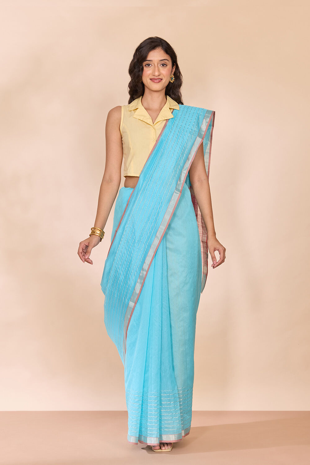Light Blue Woven Pure Silk Cotton Chanderi Saree image number null