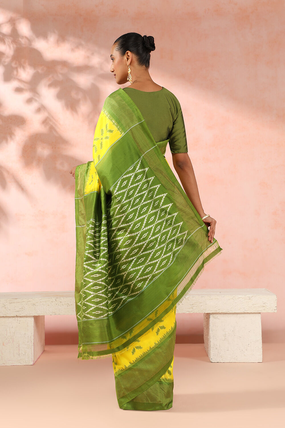 Yellow Pure Silk Pochampalli Ikat Saree image number null