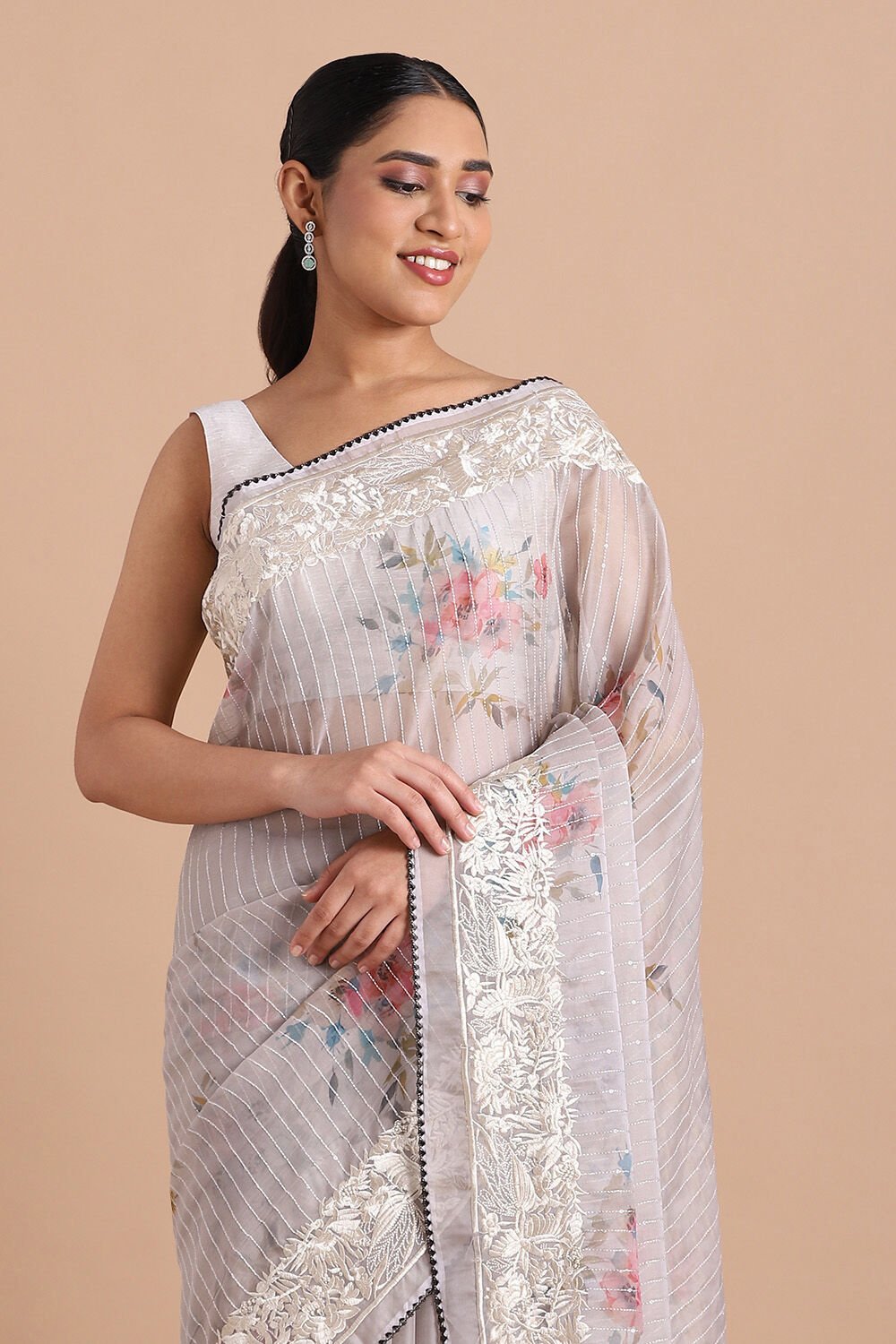 Grey Pure Embroidered Saree image number null