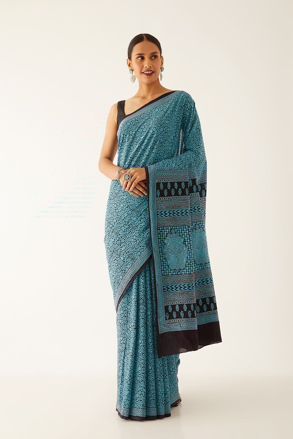 Light Blue Pure Cotton Bagh Printed Saree image number null