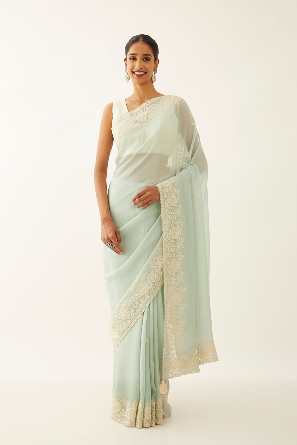 Light Blue Viscose Organza Embroidered Saree image number null
