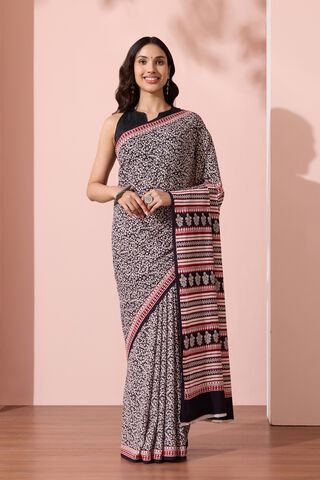 Black Bagh Block Printed Pure Cotton Saree thumbnail image number null