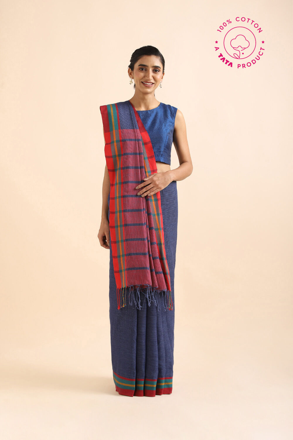 Blue Pure Cotton Bengal Saree image number null