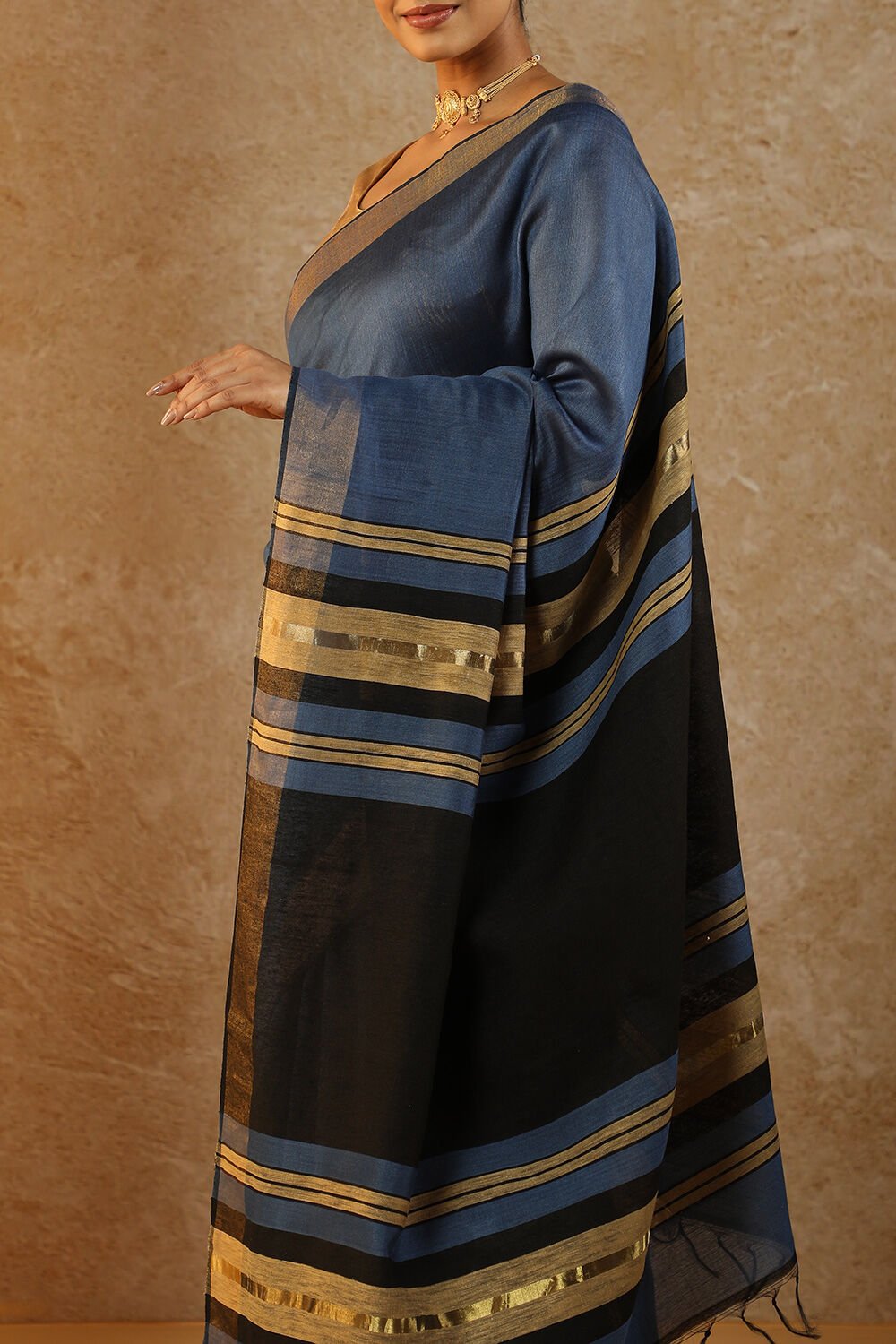 Navy Bhagalpur Woven Silk Viscose Saree image number null