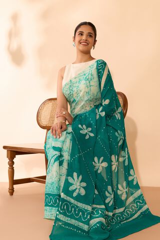 Green Ujjain Pure Cotton Batik Saree image number
