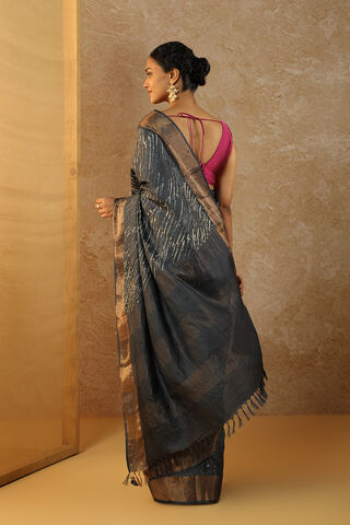 Navy Pure Tussar Silk Hand Painted Saree thumbnail image number null