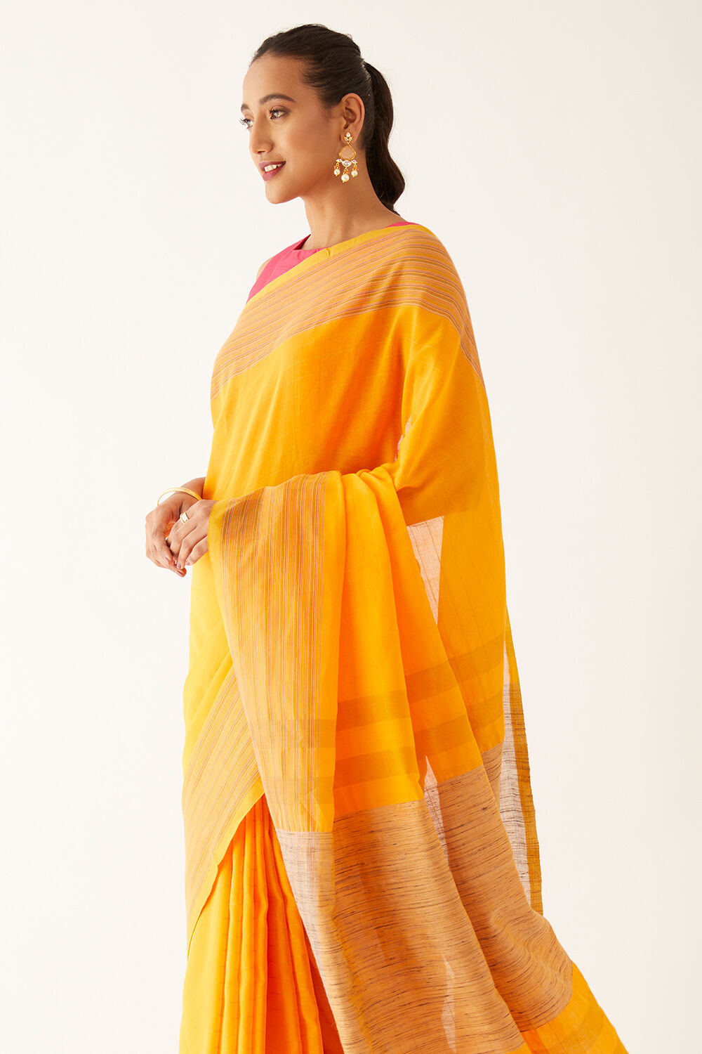 Orange Pure Cotton Bengal Saree image number null