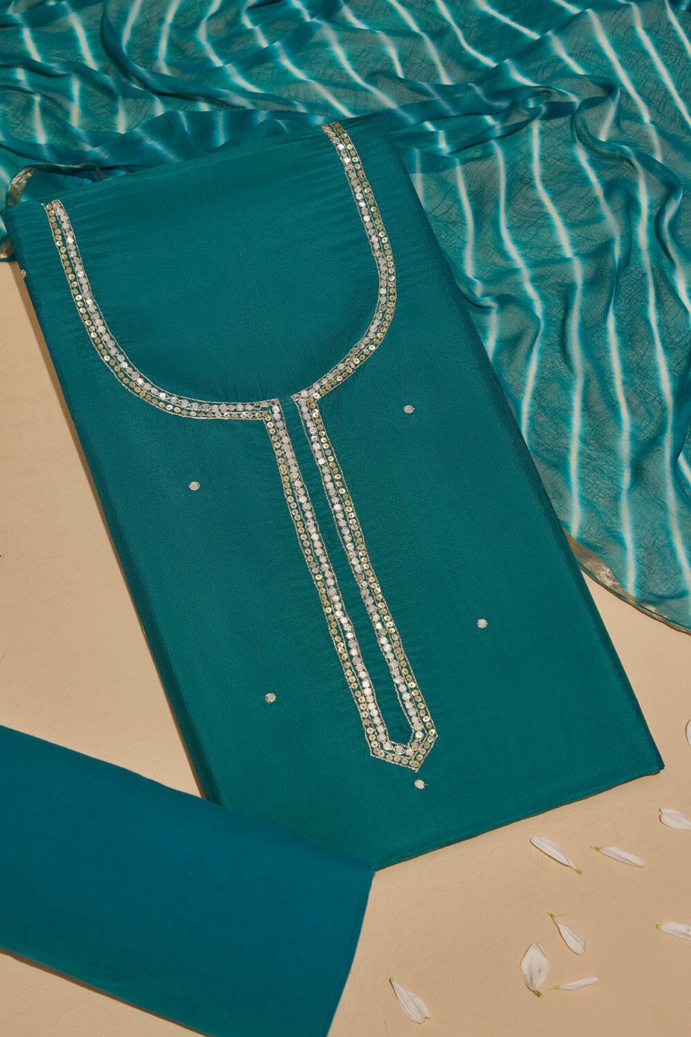 Blue Viscose Gota Patti Unstitched Suit Set image number null