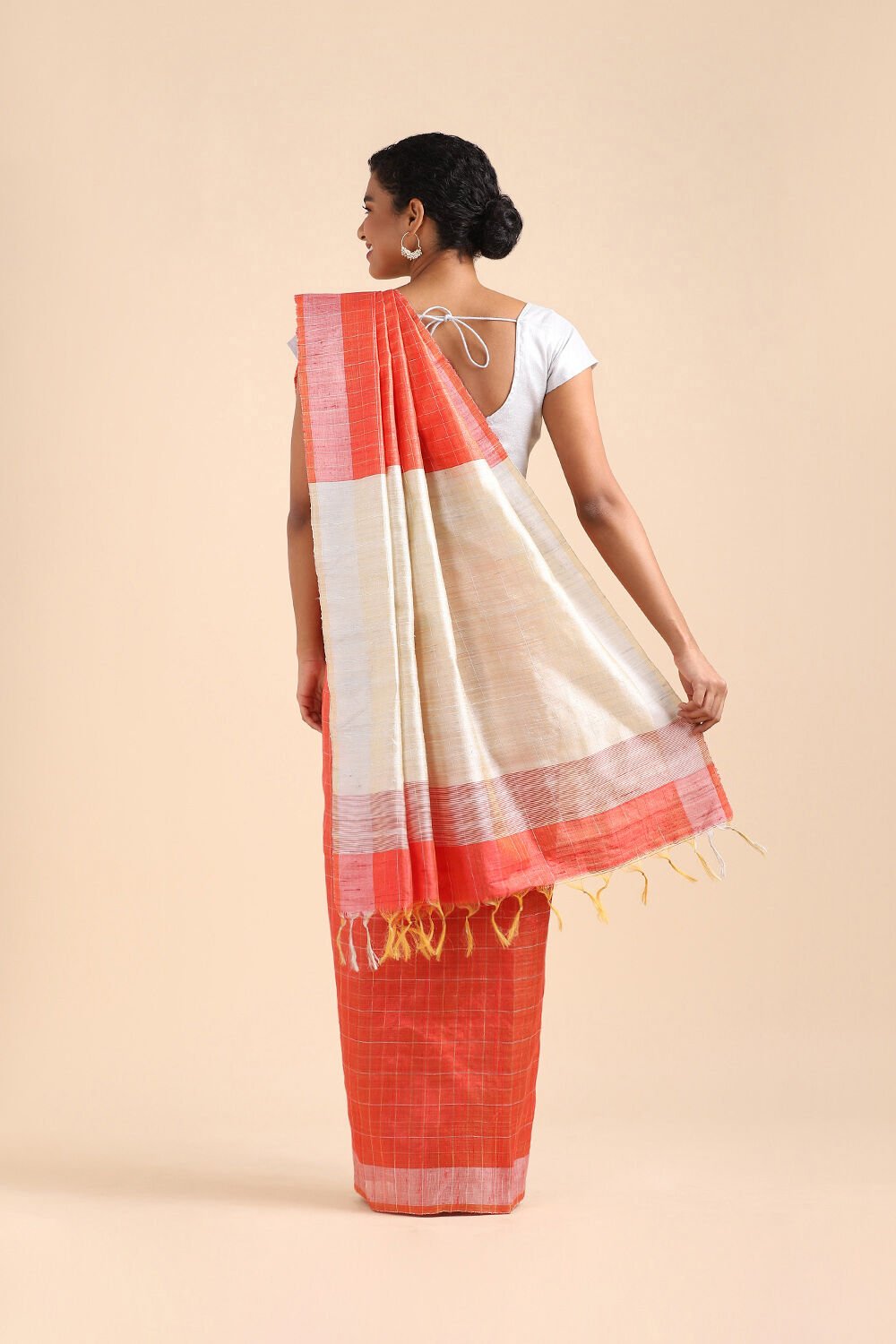 Light Orange Pure Tussar Silk Bhagalpuri Saree image number null