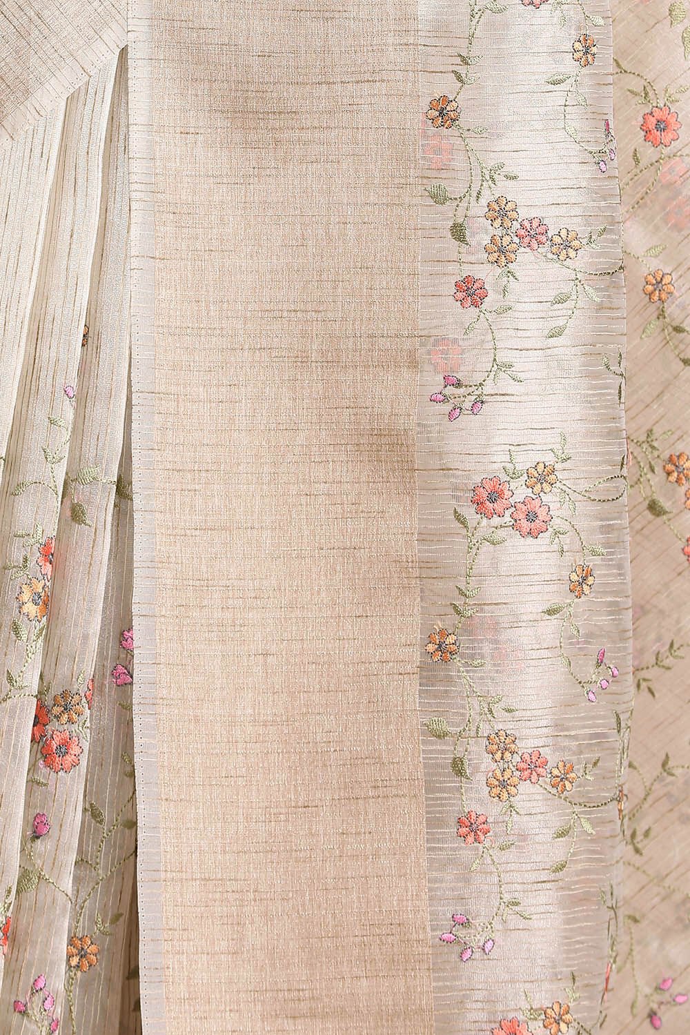 Beige Pure Embroidered Saree image number null