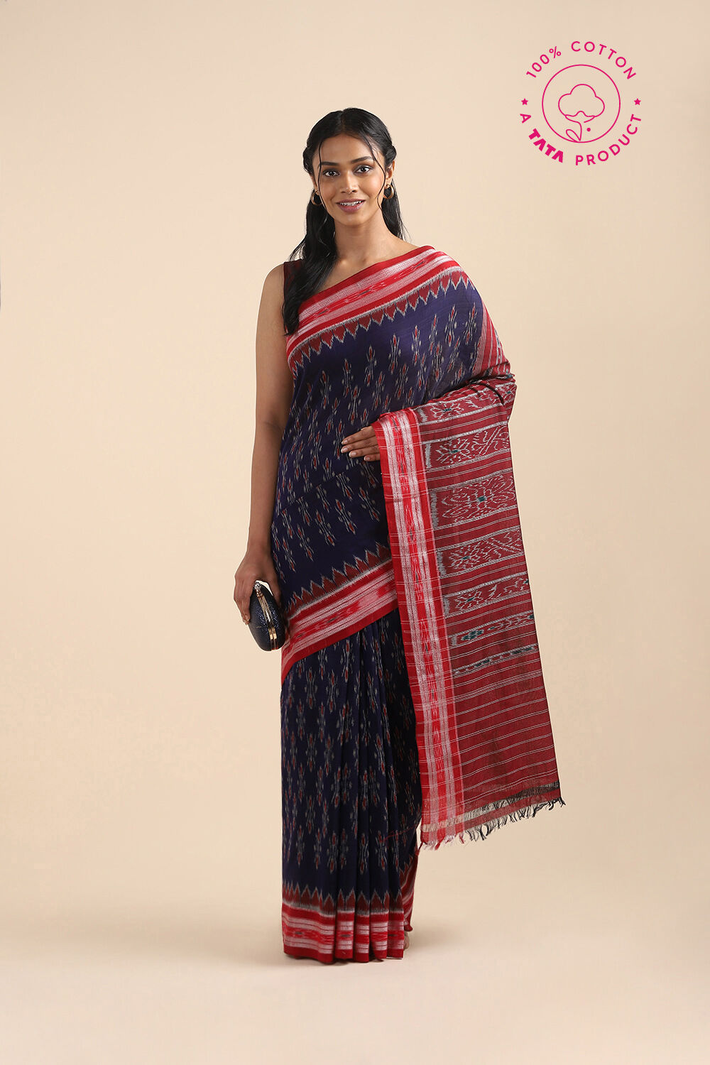 Dark Pure Blue Cotton Odissa Ikat image number null