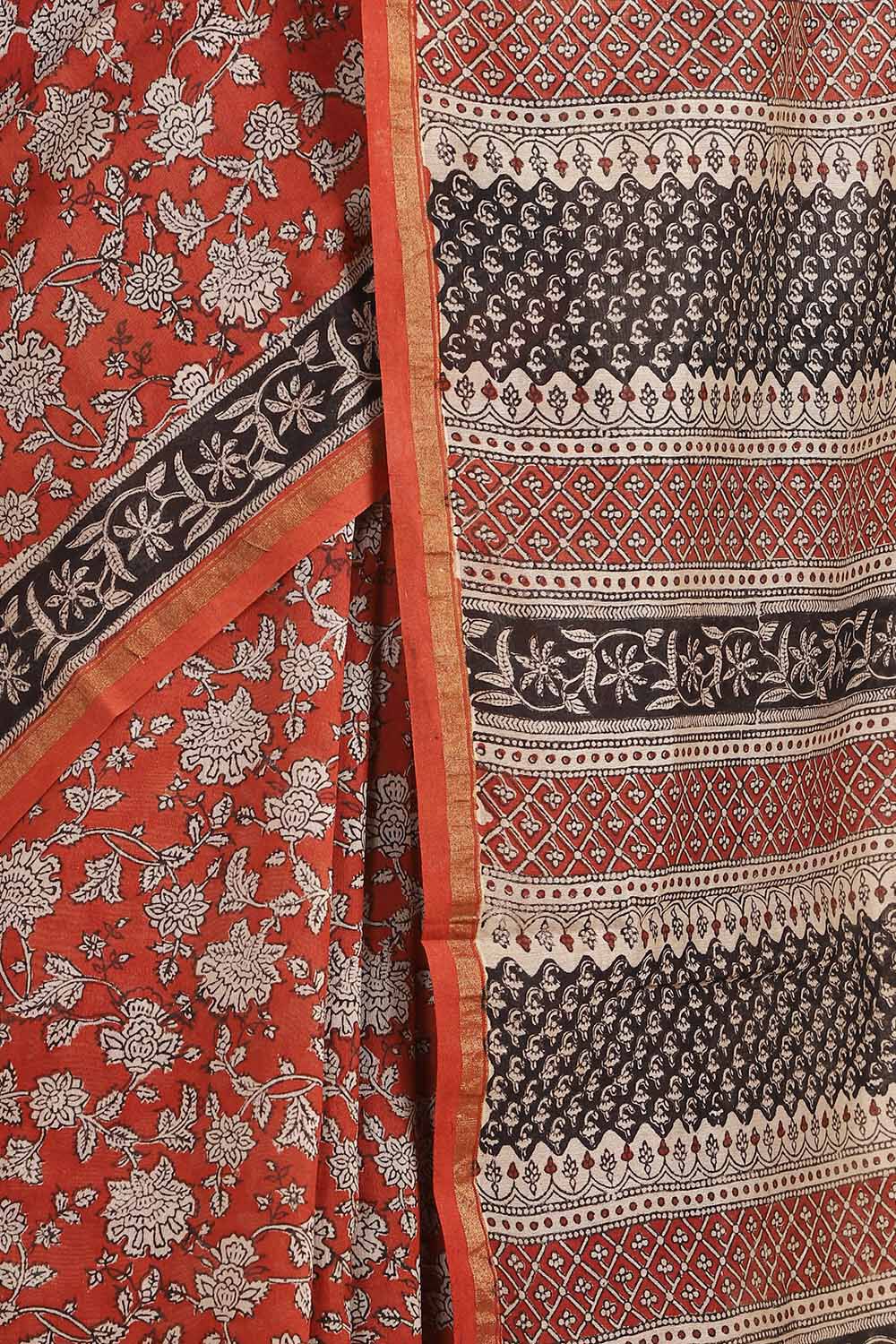 Red Pure Silk Cotton Bagru Printed Saree image number null