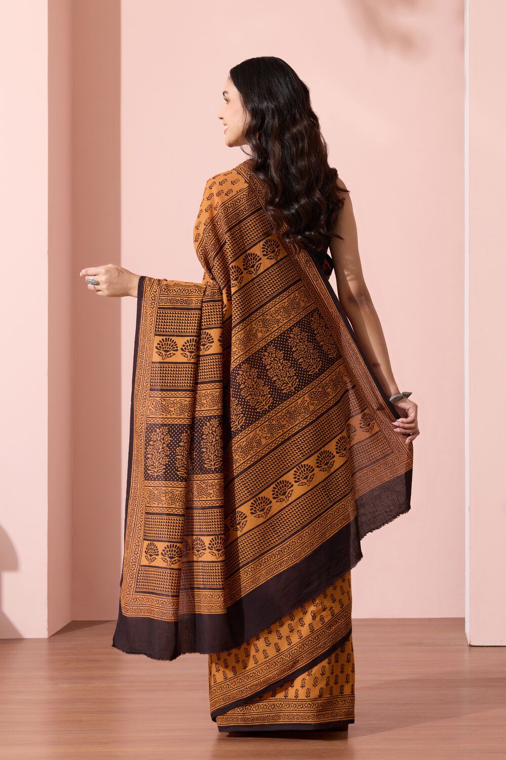 Yellow Bagh Block Printed Pure Cotton Saree image number null