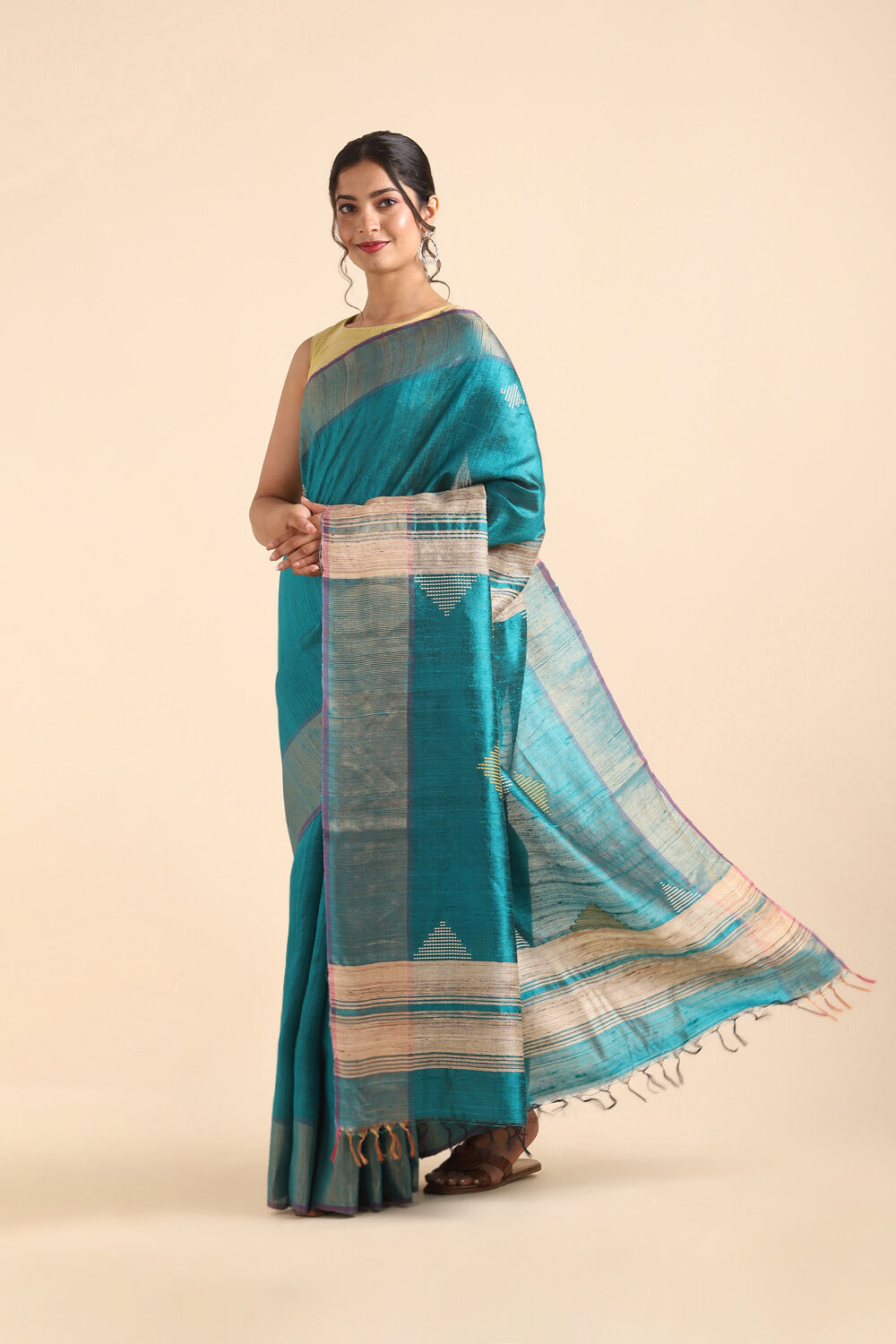 Light Blue Pure Tussar Silk Bhagalpuri Saree image number null