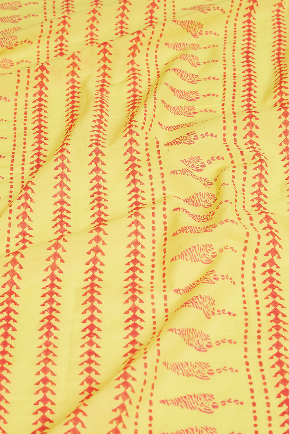 Yellow Pure Cotton Mulmul Block Printed Bengal Saree image number null