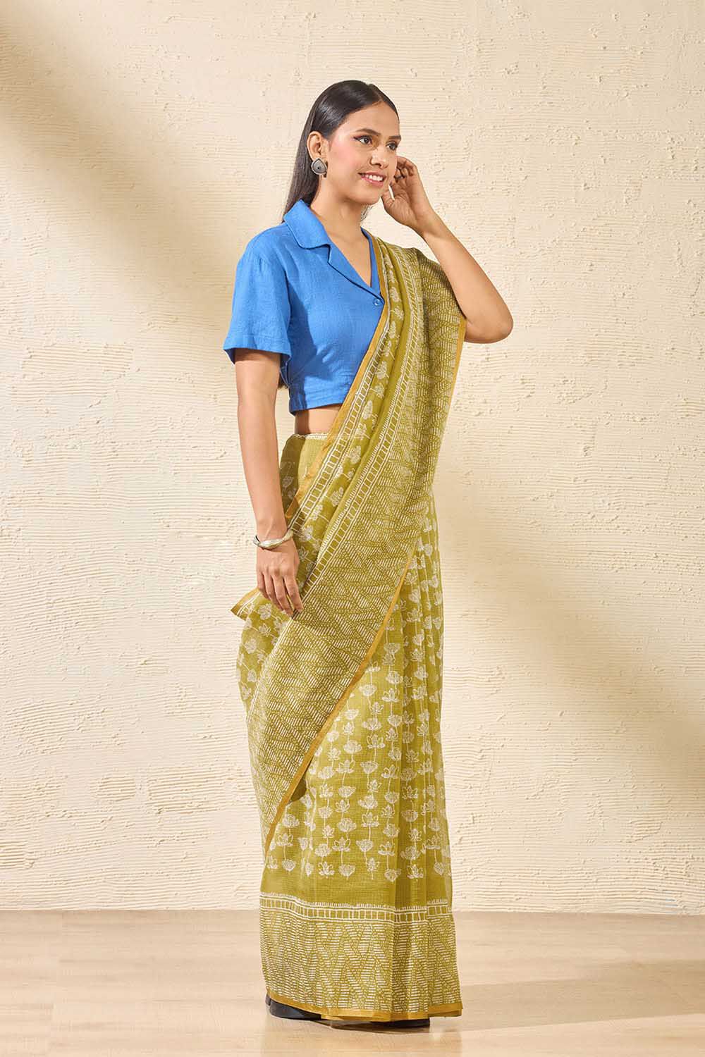Green Block Printed Kota Pure Silk Kota Saree image number null