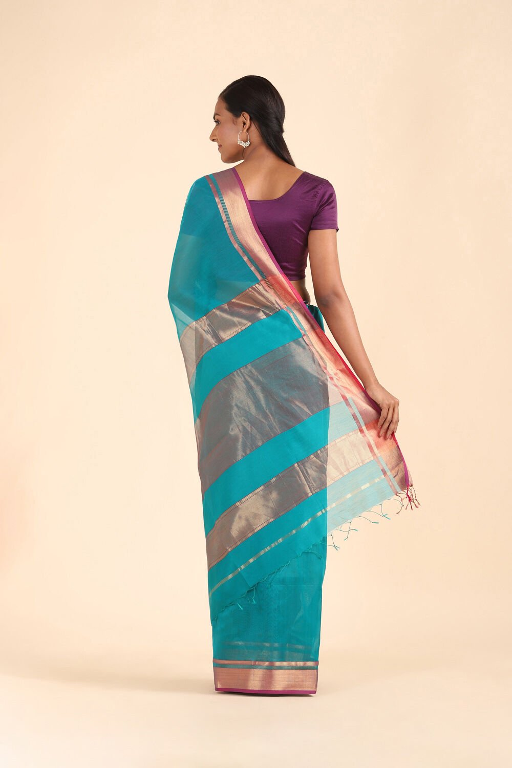 Blue Pure Silk Cotton Maheshwari Saree image number null